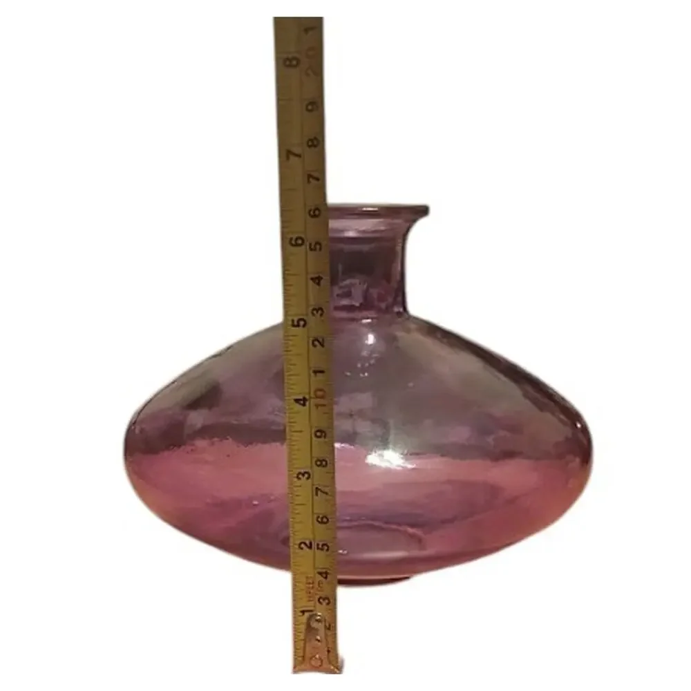 Vintage Amethyst Iridescent Art Glass Vase Purple Disc Bottle 7